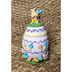Long Rich Easter Egg Jar With Spring Mushrooms At Base 8.5" X 5" Holiday Decor
